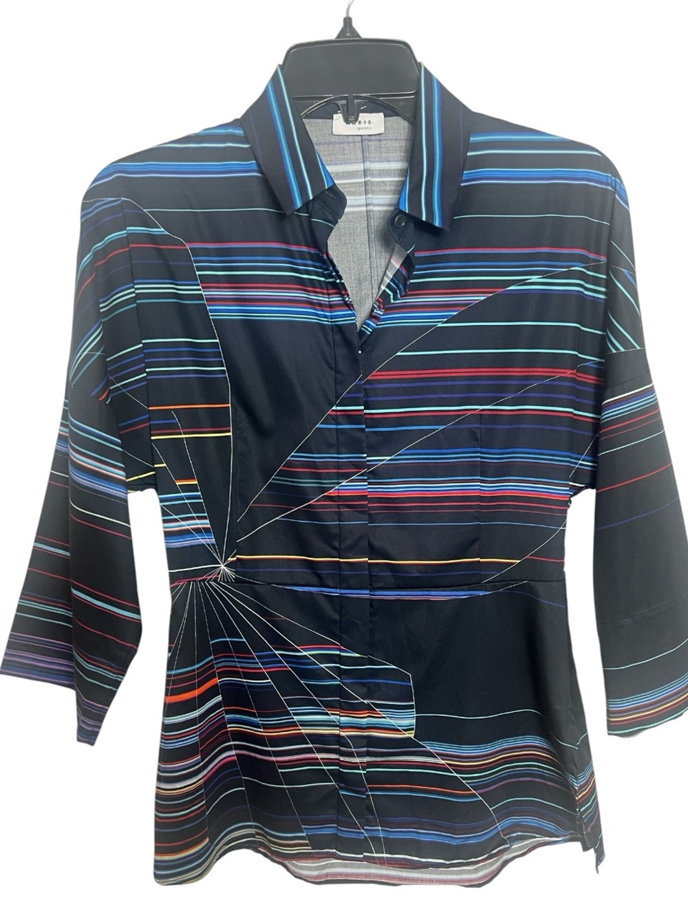Akris Punto Multicolor Geometric Stripe Cotton Blouse Size 2 $695